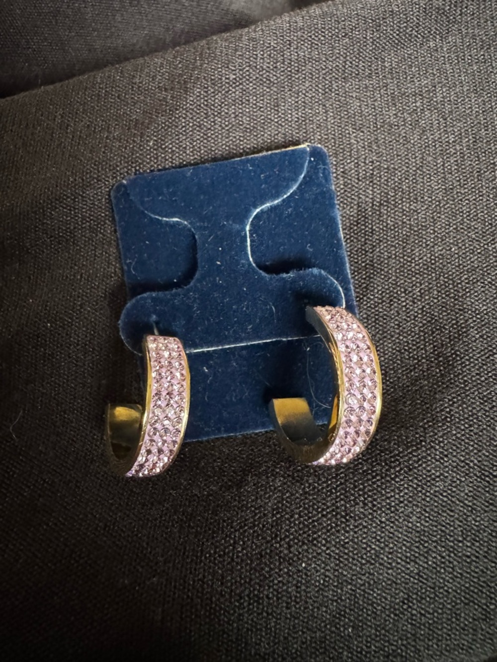 Fashion Jewelry Gold-Tone Hoop Earrings with Pink Crystals